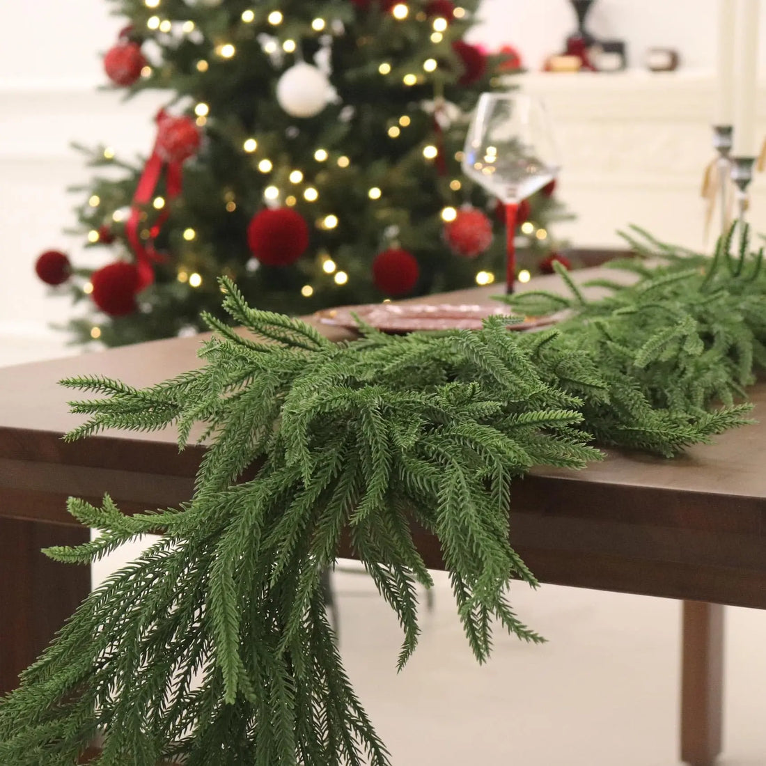 180cm Christmas Garlands Norfolk Pine Garland Artificial Plants Faux Greenery Vine for Home Table Xmas Party Festival Decoration