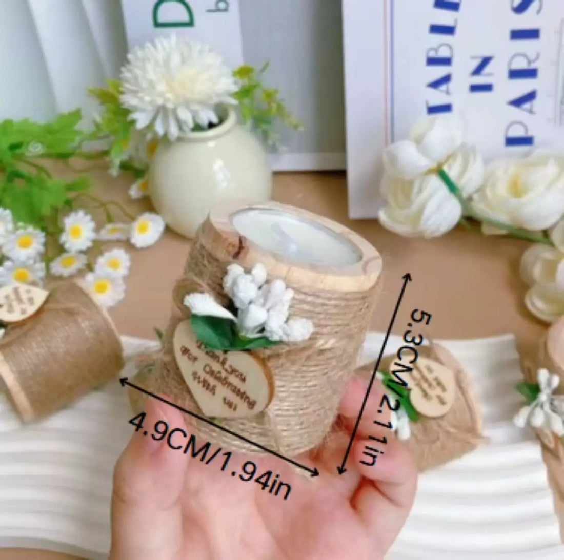 8/12 Pcs Wood Candles, Rustic Cylinder Candle Holders with Tea Lights for Wedding, Baby Shower, Party Favors, Gift