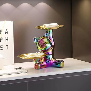 Ceramic Electroplated Bear Figurine Cute Animal Decor Statue Gift Box Storage Jewelry Holder Home Office Desk Wedding Ornament