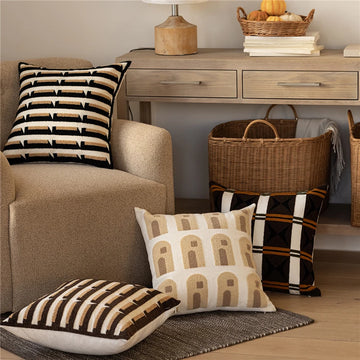45X45CM Brown Geometry Throw Pillow Cover Nordic Yarn-dyed Stamping Waist Cushion Cover Decor Home Decorative Pillowcase