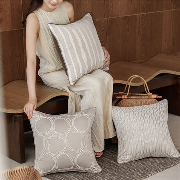 45X45CM Geometric Abstraction Throw Pillow Cover Light Brown Yarn-dyed Waist Cushion Cover Decor Home Decorative Pillowcase