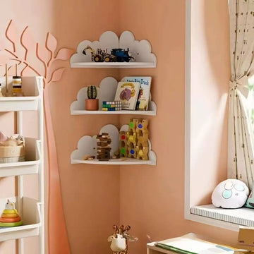 Cute Cloud-Shaped Corner Wall Shelves White Floating Shelves for Kids Room & Living Room Decorative Storage Home Wall Decor Gift