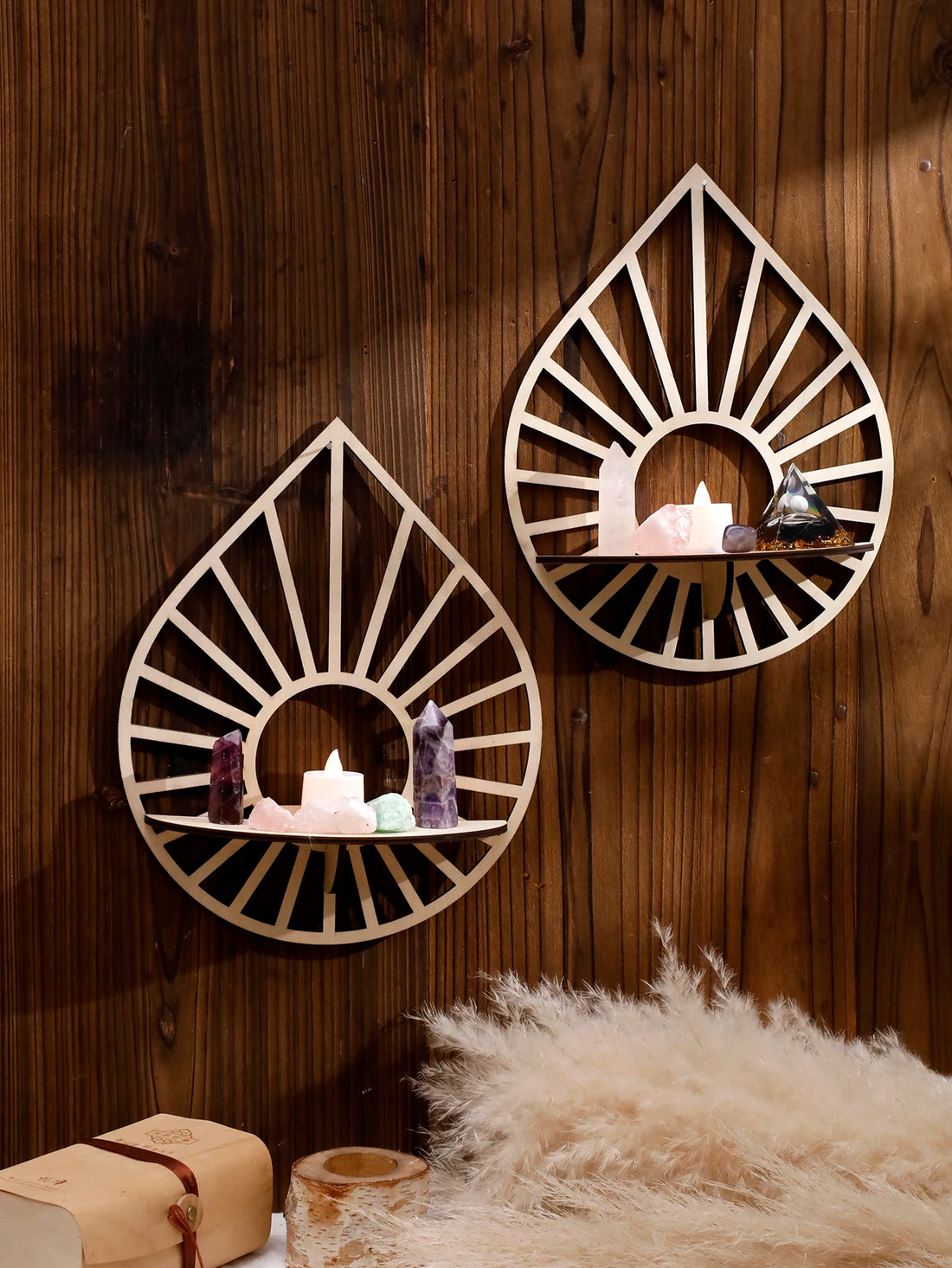 Wood Wall Shelf Floating Wall Shelf Holder Crystal Shelf Display   Boho Home Decoration Wall Mounted Shelf For Living Room Gift