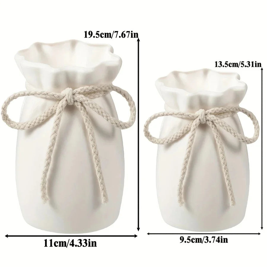 1/3pcs Home White Flower Vase Plastic Bow Design Creative Plant Bottle Desktop Decor Ornament Garden