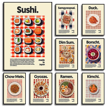 Asian Food Canvas Painting Poster Ramen Hot Pot Chinese Japanese Korea Cuisine Print Wall Poster Picture for Home Wall Arts
