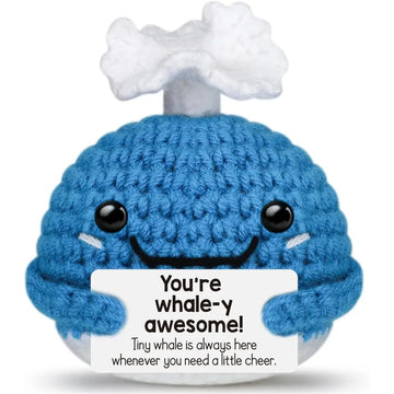 Funny Crochet Emotional Support Whale Gifts Desktop Ornament Handmade Knitted Whale Doll with Card Home Room Christmas Decor