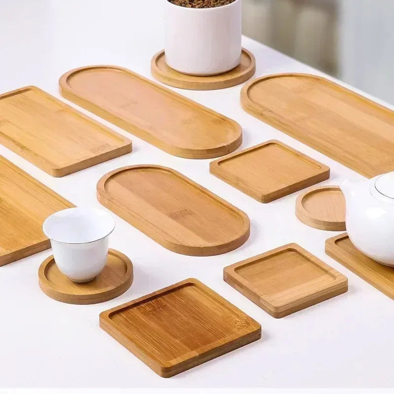 1-4PCS Natural Bamboo Wooden Organizer Tray Oval Rectangular Shape for Bathroom Counter Storage Jewelry and Skincare Display