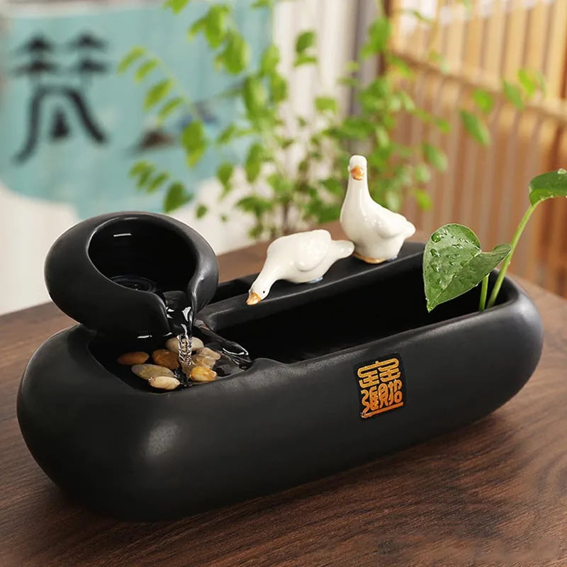 Creative Desktop Waterfall Waterer Fish Tank Landscape Decor Pet Fountain Ceramic Cat Water Fountain Indoor Decor Zen Drinker