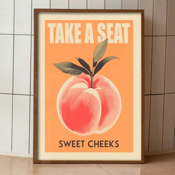 Take a Seat Sweet Cheeks Poster Funny Toilet Prints Retro Bathroom Wall Art Peach Pictures Nice Bum Quotes Canvas Painting