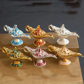 12cm(4.7")Classic Rare Hollow Legend Aladdin Magic Genie Lamps Incense Burners Retro Wishing Oil Lamp Home Decor Gift