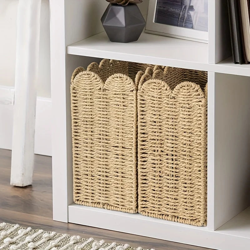 Bohemian Rattan Storage Basket - Wavy Edges, Multipurpose Farmhouse Organizer for Home & Office Decor. Durable & Stylish!