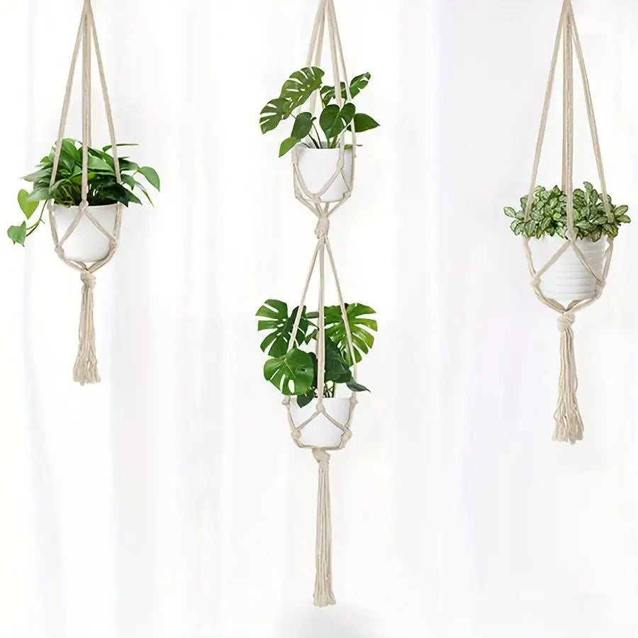 5pcs Bohemian Handwoven Macrame Plant Hangers with 5 Hooks, 3 Sizes for Indoor/Outdoor Home Decor