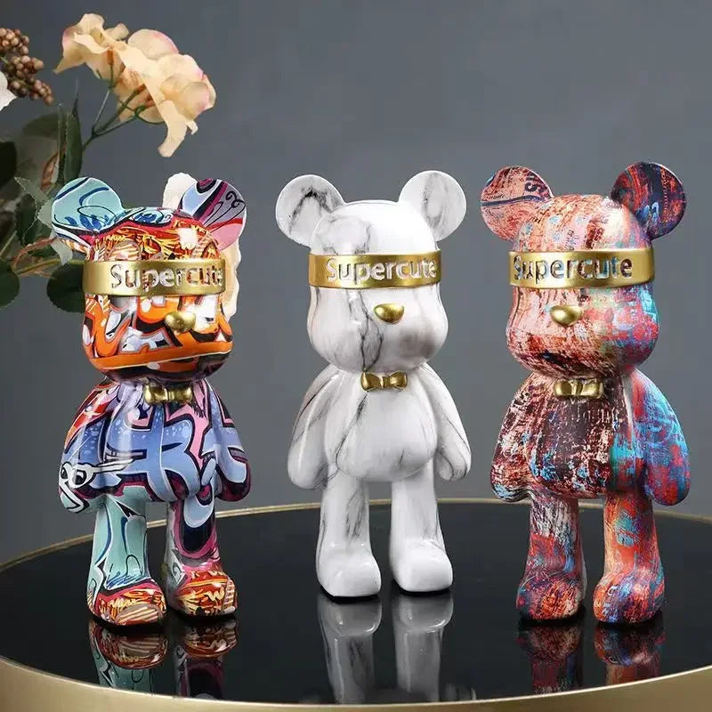 22cm/8.6Inch Graffiti Bear Figurine Home Decoration Animal Statue Storage Shelf Modern Room Study Abstract Table Decor Ornament