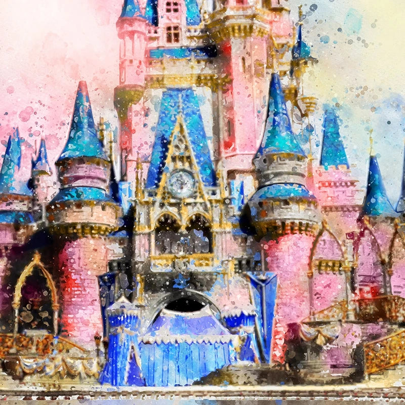 Watercolor Disney Princess Castle Print Cinderella Cartoon Poster Magic Kingdom Art Canvas Painting Baby Girls Room Wall Decor