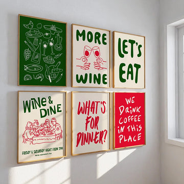 Retro Kitchen Canvas Painting Prints Mid Century Kitchen Print Let's Eat Print Wine Poster for Home Living Room Decor No Frame