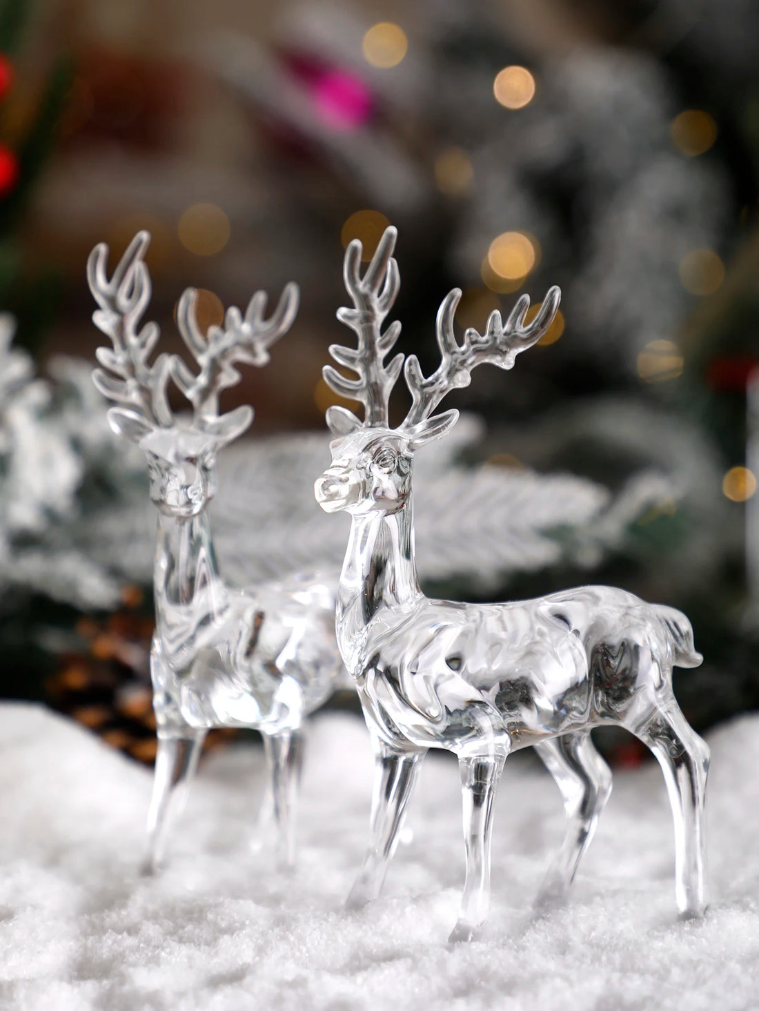 Christmas Creative Cute Deer Figurines，Desktop Ornament，Crystal Transparent Reindeer Decor，Desk Accessories Room Decoration Gift