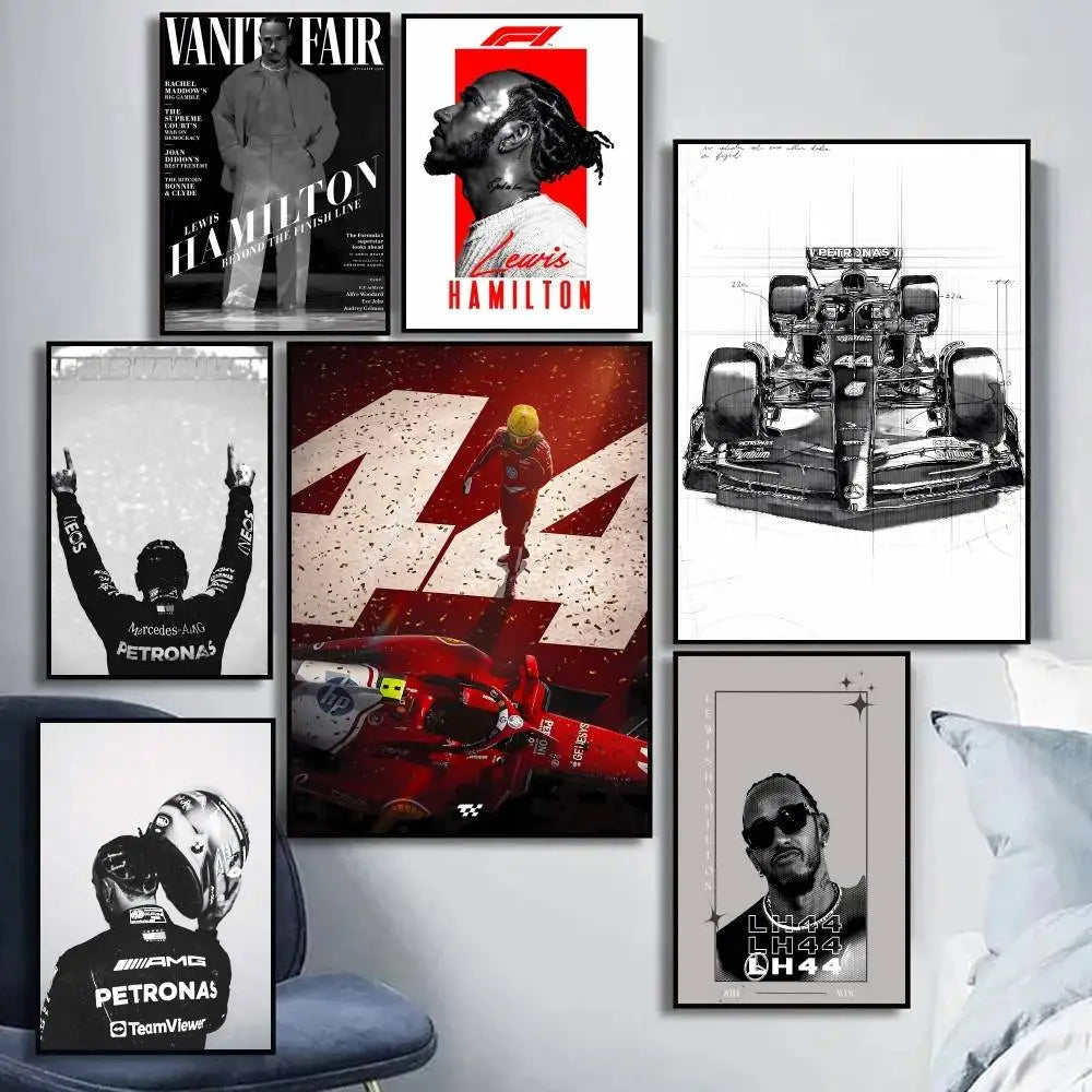 F1 L-Lewis Hamilton Poster Self-adhesive Art Waterproof Paper Sticker Coffee House Bar Room Wall Decor