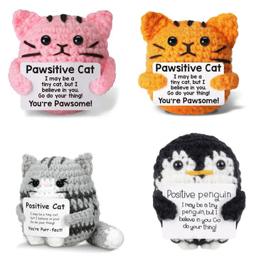 Handmade Crochet Cat Mini Animal Positive Emotional Support Gift Funny Cheer up Toy for Teens Christmas Festival