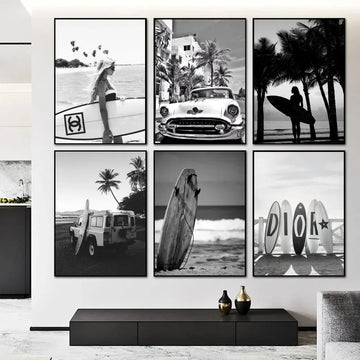 1pc Black And White Palm Tree Beach Landscape P-Photography Poster Self-adhesive Art Waterproof Paper Sticker Wall Decor