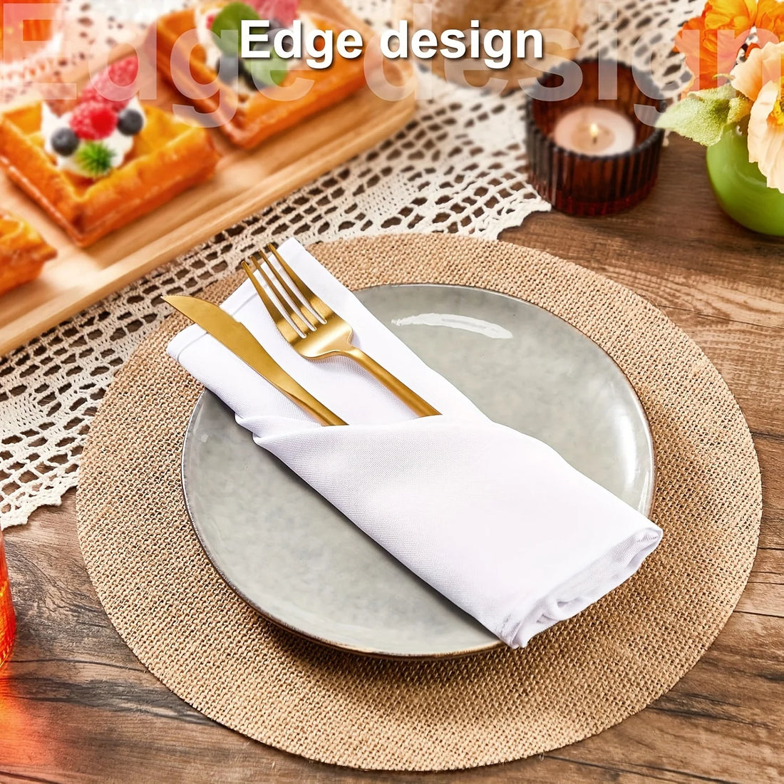6pcs 12 Inches Bohemian Country Round Placemats Heat Resistant Jute Table Mat Rustic Table Decoration Wedding Dinner Supply