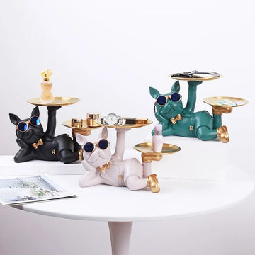 Home Decor Bulldog Desktop Storage Statue Animal Sculpture Dining Table Decor Multi Functional Office Home Decoration Tray Decor