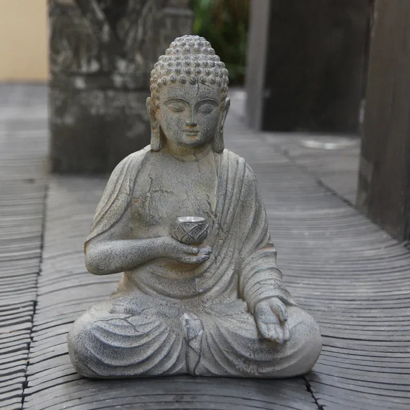 Resin Buddha Statue Sculpture Solar Powered LED Light Zen Asian Japanese Garden Decoration Outdoor Front Porch Patio Yard Home