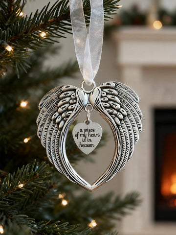 Memorial Angel Wing Christmas Ornament Pendant, Personalized Photo Holder with Red Ribbon, Festive Hanging Decor for Xmas Tree