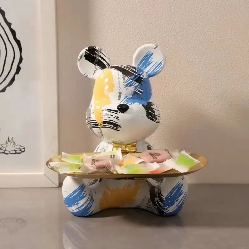 2025 New Graffiti Bear Figurine Home Decoration Animal Statue Keys Storage Shelf Modern Room Sculpture Table Decor Statues Gift