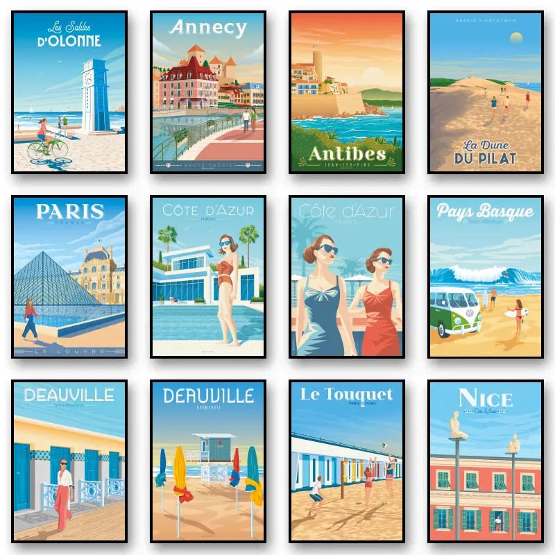 Europe Travel Summer Winter Nice France Lisbon Monaco Posters Canvas Printing Wall Art Pictures for Living Room Decor No Frame