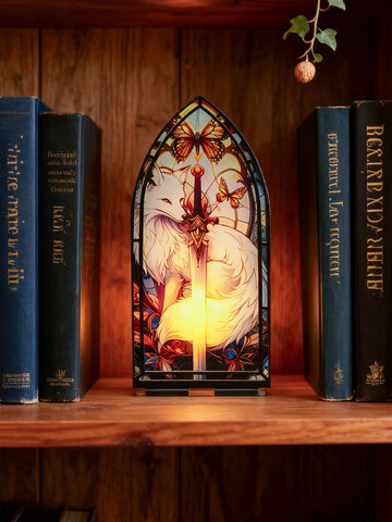White Fox Pattern Gothic Arch Decor, Acrylic Cndle Holder, Butterfly & Sword Design, Artistic Tabletop Ornaments for Home Gifts