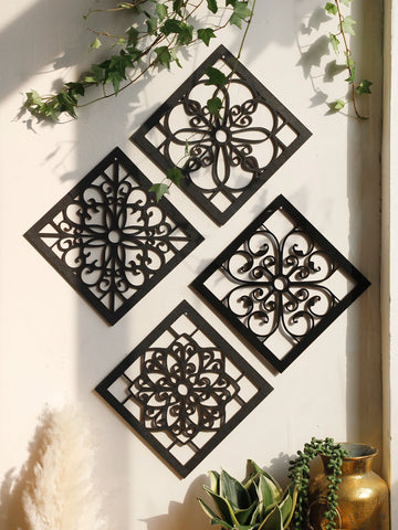 4pcs Hollow Out Wood Decor Wall Hanging Study Decorations Living Room Home Decoration Wall Decor Crafts Art Home Decoration Gift