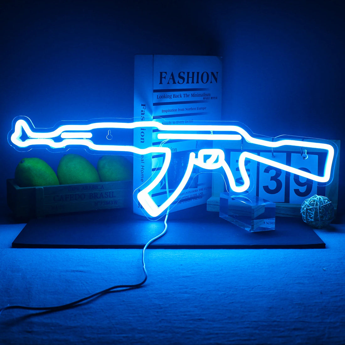  AK 47 Super Cool Gun LED Room Wall Decor USB Powered With Switch Hanging Acrylic For Gaming Lighting Game Room Bedroom Decor 