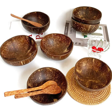 Coconut Shell Bowl Natural Old Coconut Shell Wooden Rice Bowl Spoon Fruit Product Dining Salad Storage Bowl Kitchen Tableware