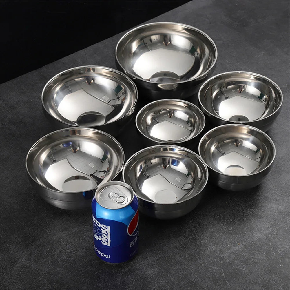 Double Layer Insulation Stainless Steel Bowls Salad Bowl Mixing Bowl Rice Bowls Deep Dish Kitchen Tableware