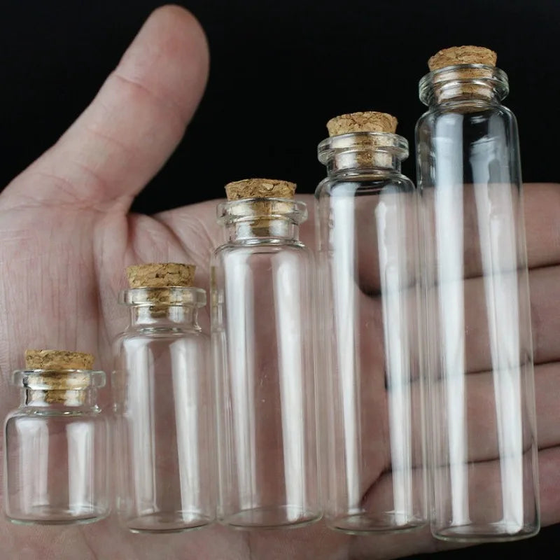 Mini Glass Bottles Small Glass Vials Empty Message Wishing Bottles Cork Stopper Storage Bottle Storage Candy Jars DIY Container
