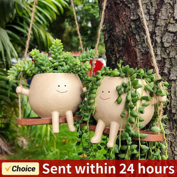 Creative Swing Flower Pot - Cartoon Resin Hanging Planter for Home Garden Decor