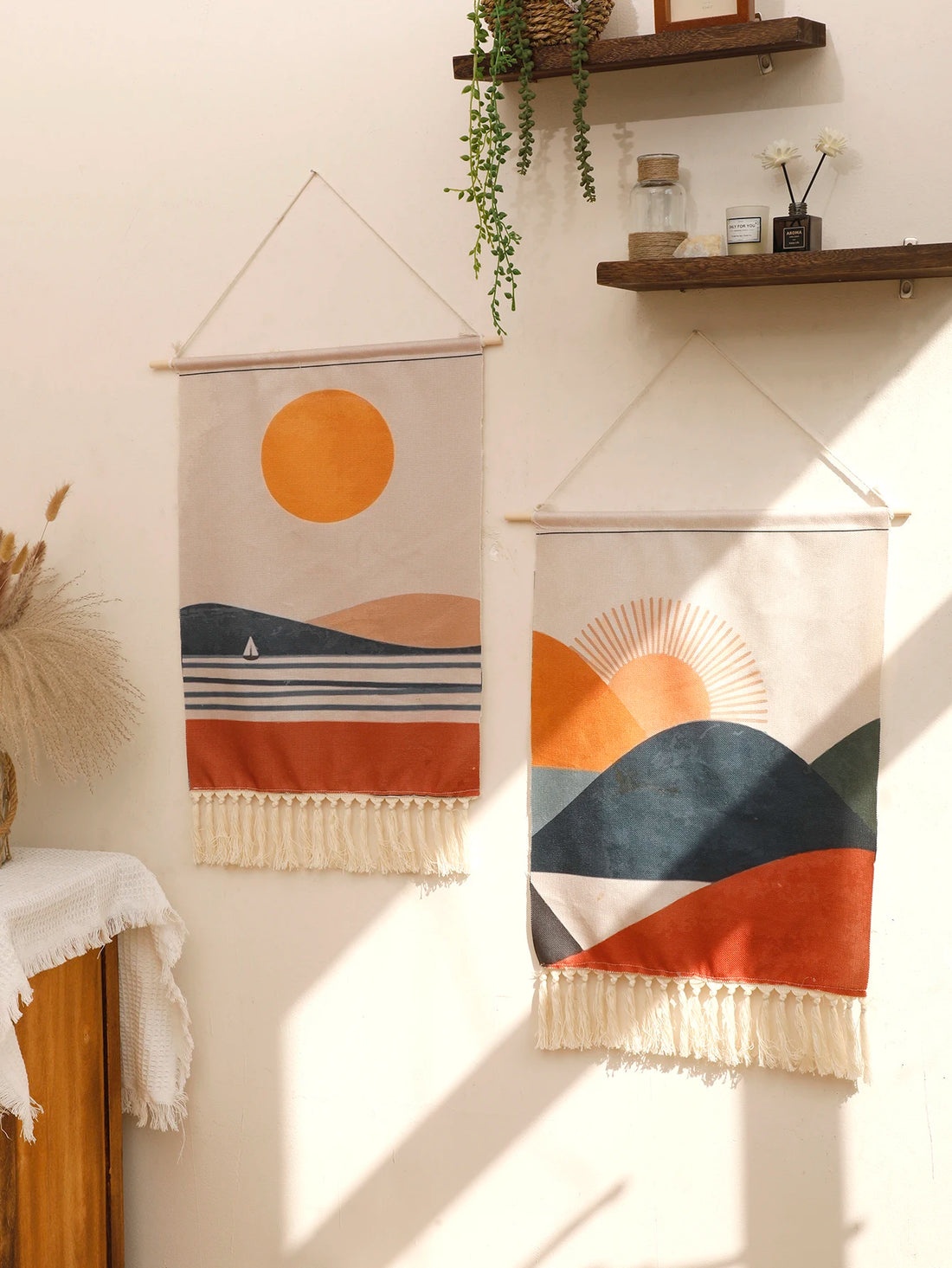 Tapestry Wall Hanging Bohemian Art Home Decor With Fringe Long Linen Vertical Tapestry Wall Hangin Room Decors Aesthetic Gifts