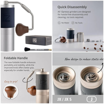 J Silver Manual Coffee Grinder with Stainless Steel Cone Blade - Adjustable, Portable, Fast Coarse Grinding for Filter