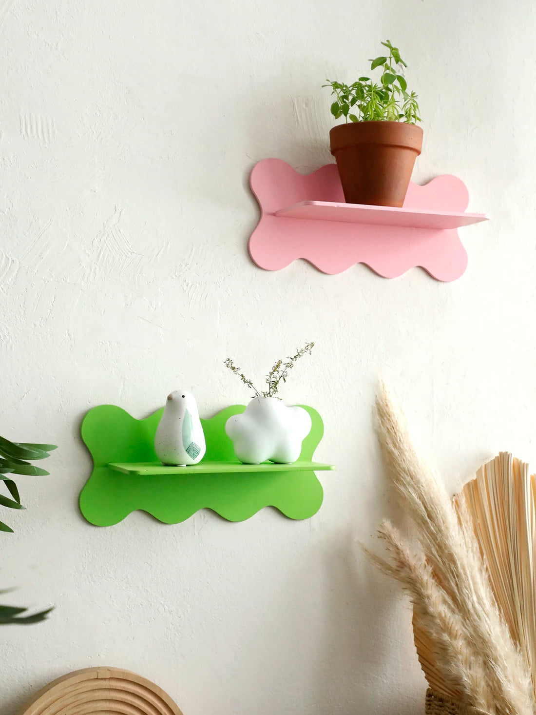 Wooden Shelf Candy Colorful Floating Wall Shelves Wavy Display Stands Crystal Storage Rack Ledge Girl's Room Decors Aesthetic