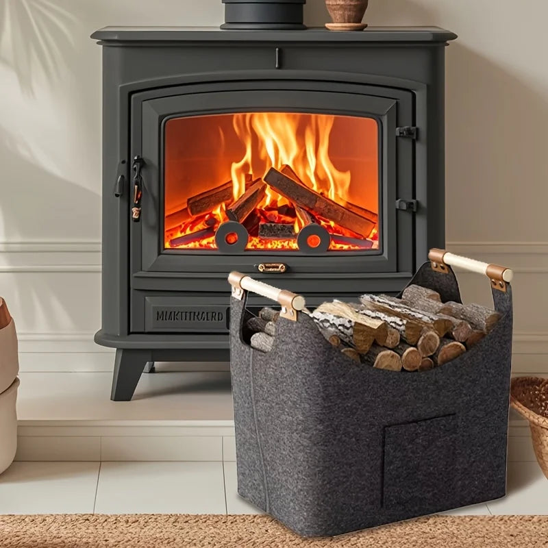 Extra Large Foldable Felt Firewood Basket,  Heavy Duty with Reinforced Handles - Multi-use Storage - Dark Grey