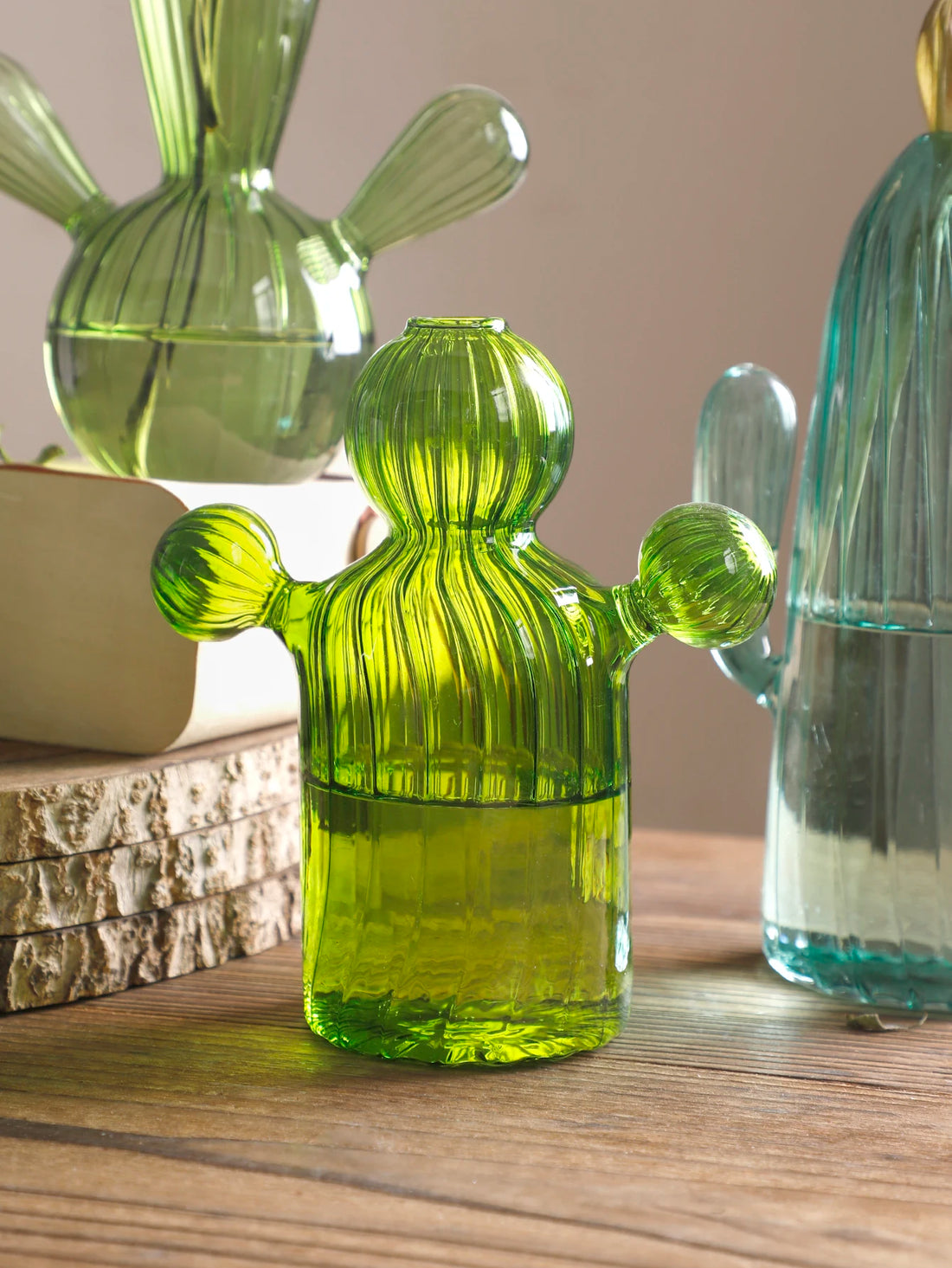Glass Vase With Cactus Shaped Design Exquisite Workmanship Table Centerpiece Plant Vase For Dining Room Home Decorations Gifts