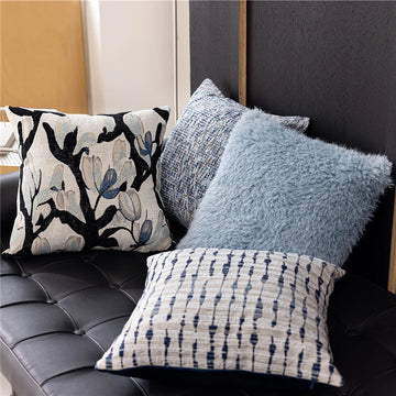 45X45CM French Blue Throw Pillow Cover Plush Abstract Stamping Waist Cushion Cover Decor Home Decorative Pillowcase