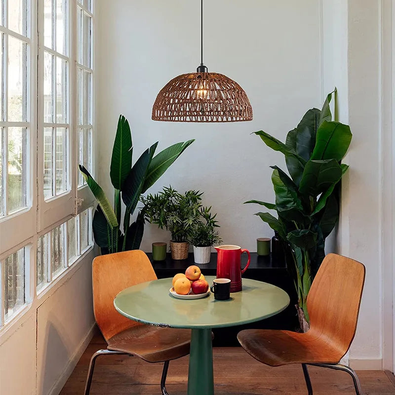 New Bohemia Rattan Pendant Light Countryside Restaurant Bedroom E27 Japanese Style Retro Decorative Light Hemp Rope Hand Woven