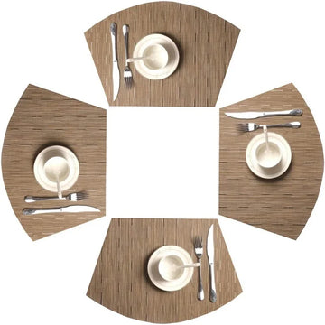 1/4/6pcs Wedge Shape Khaki Placemats for Round Dinner Table Woven Vinyl Plastic Table Mats Kitchen Accessories Christmas Gift