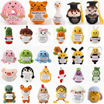 Hand-woven Crocheted Ornaments Funny Positive Energy Vegetable Animal Doll with Hugging Card Creative Festivals Gifts Handcrafts