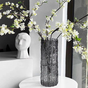 1PCS Minimalist Wind Glacier Vase Transparent Glass Vase Light Luxury High Sense Large Vase Living Room Dining Table Decoration