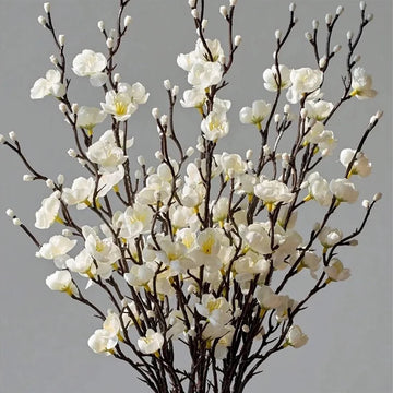 Artificial Plum Blossom 21.7'' Fake Wintersweet Long Stem Plastic  Flowers for Home Hotel Office Wedding Party Garden Decoration