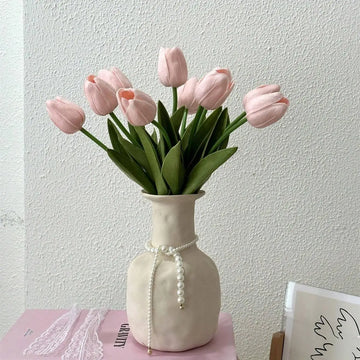 Elegant Tulips in Transparent Vase, Durable Polyurethane Flowers for Weddings, Engagements, Home Decor, Party Decoration