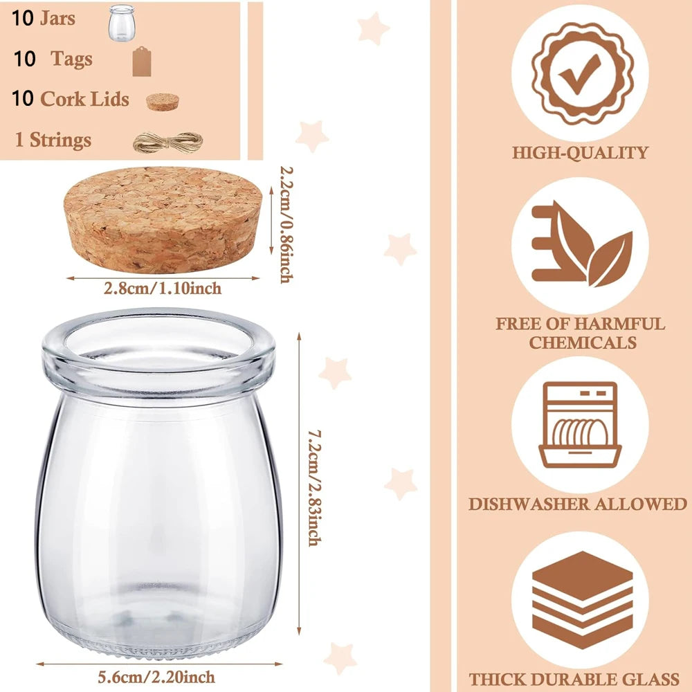 Glass Favor Jars with Cork Lid 3.4 oz Small Glass Bottles Jars with Labels Twine Candy Containers for Wedding Favors Pudding