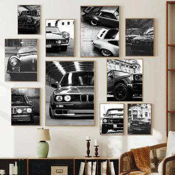 1PC Modern Fashion Art Simple Black And White Luxury Car Poster Self-adhesive Art Waterproof Paper Sticker Coffee House Room